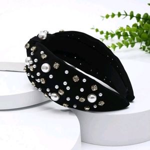 Olive black headband with pearls and stones